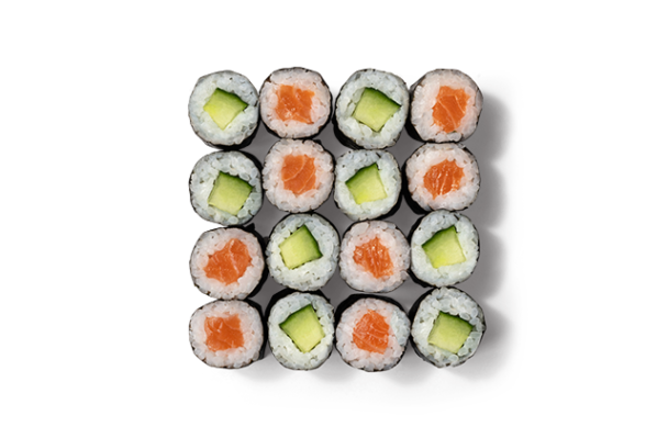 Maki Mix Groß Avocado Lachs: 16x Maki (8x mit Lachs, 8x mit Gurke)