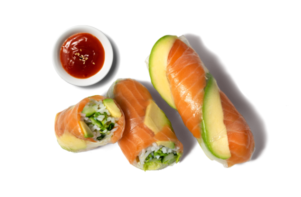 Lachs Avocado Sommerrollen mit Chili-Sauce